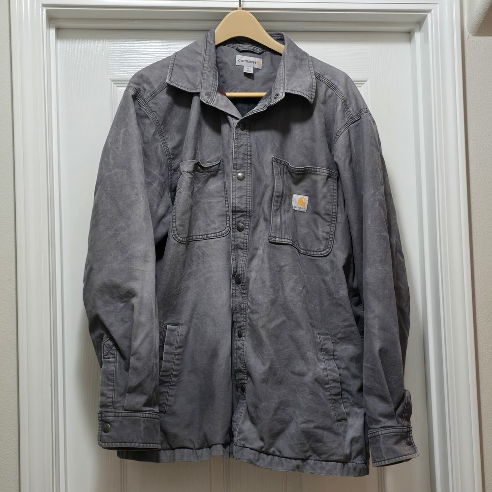 Carhartt Rugged Flex Canvas Fleece Lined Work Shirt Jacket‎ Gray Men's XL / 2X